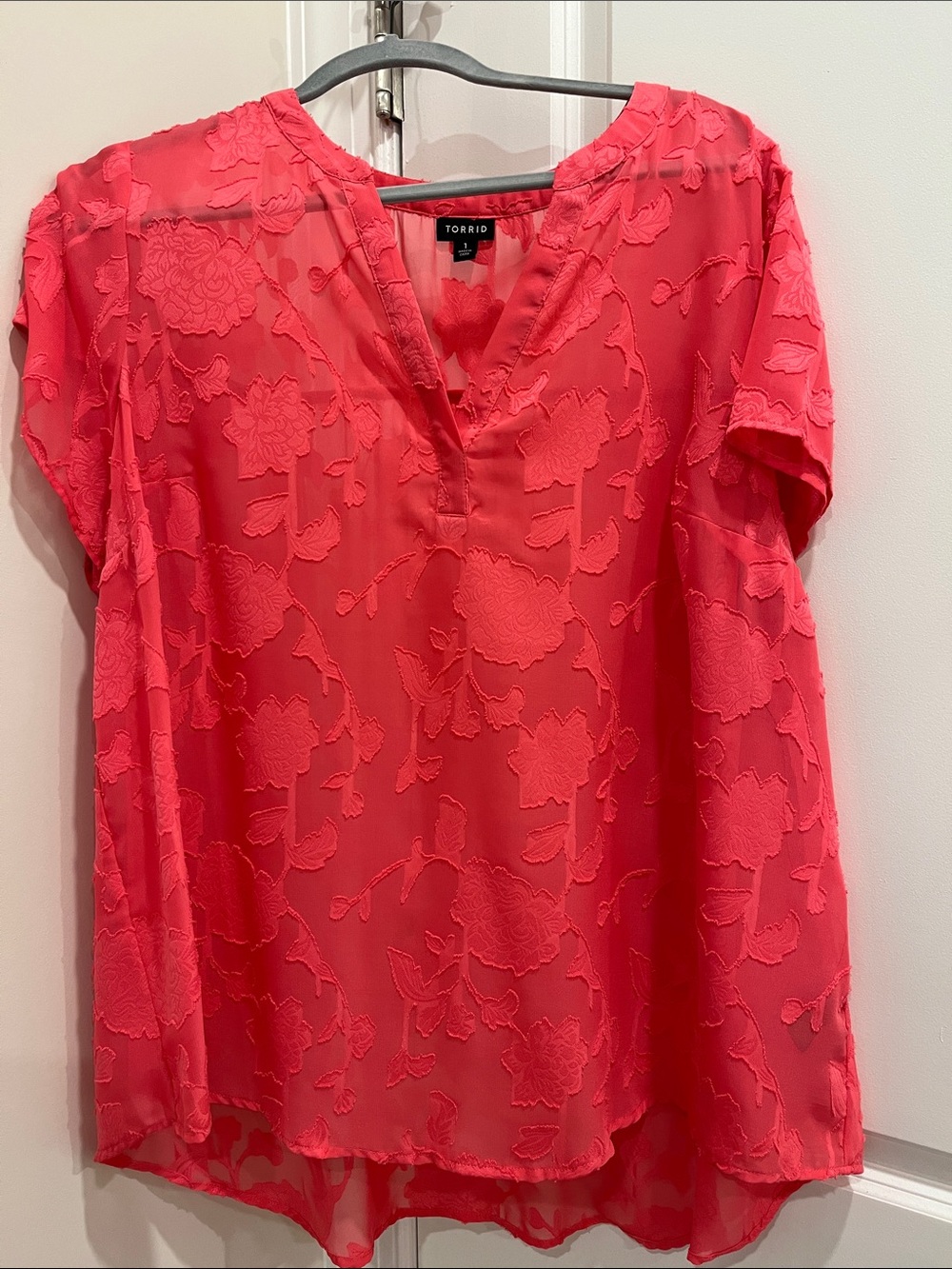 torrid Bright Coral Floral Embroidered V-Neck Blouse